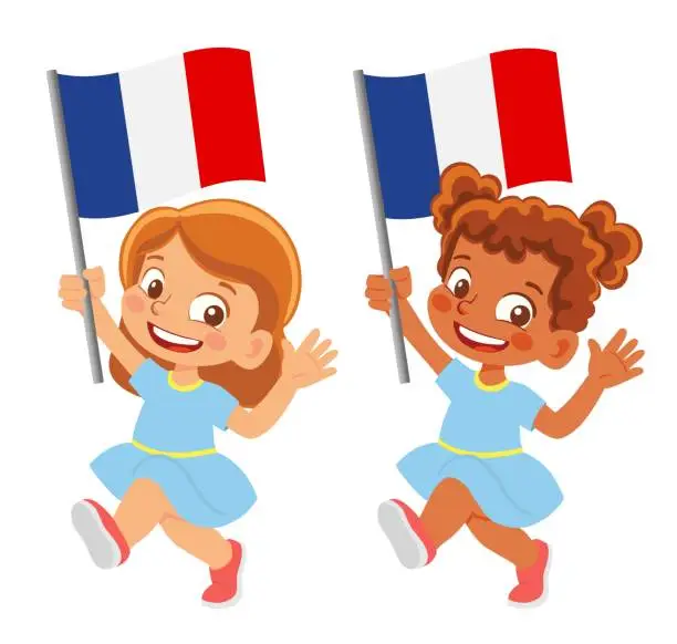 Vector illustration of Child holding France flag