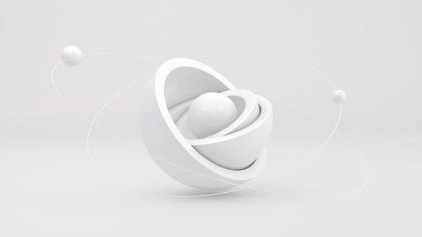 White hemispheres and ball. Monochrome abstract illustration, 3d render.