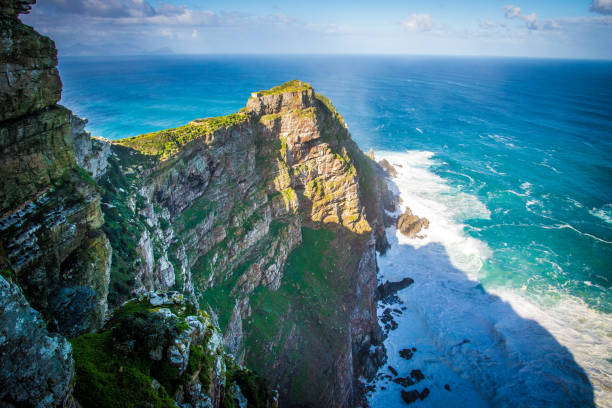 cape of good hope with sunshine in cape town in south africa - south africa coastline sea wave imagens e fotografias de stock