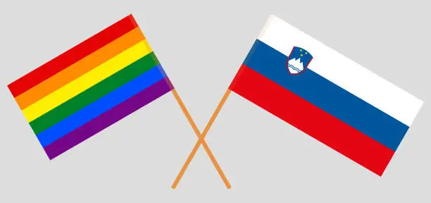 Vector illustration of Crossed flags of LGBT and Slovenia