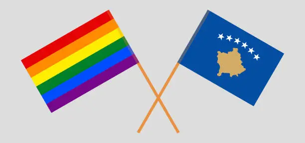 Vector illustration of Crossed flags of LGBT and Kosovo