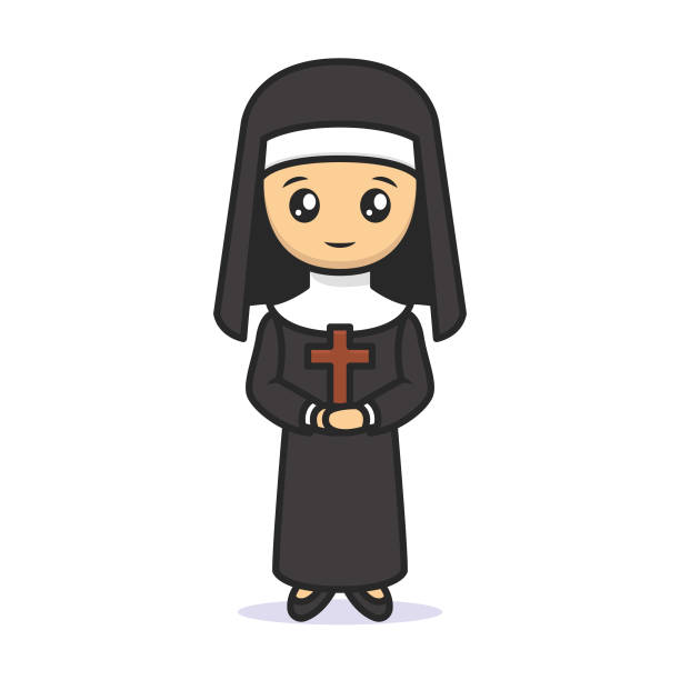 Cute nun christian religion mascot design illustration Cute nun christian religion mascot design illustration nun catholicism sister praying stock illustrations