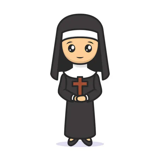 Vector illustration of Cute nun christian religion mascot design illustration