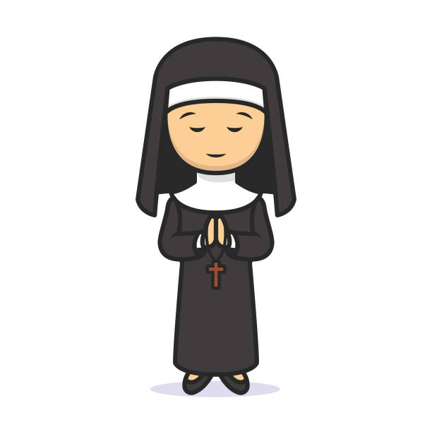 ilustraciones, imágenes clip art, dibujos animados e iconos de stock de bonita monja cristiana religión mascota diseño ilustración - nun praying clergy women