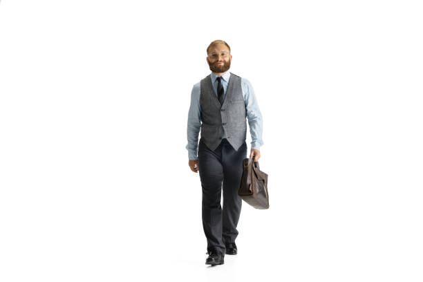 istock Cheerful handsome businessman isolated over white studio background 1268725250
