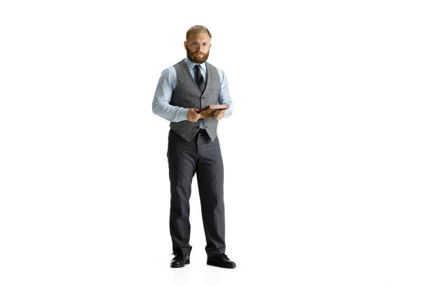 istock Cheerful handsome businessman isolated over white studio background 1268725316