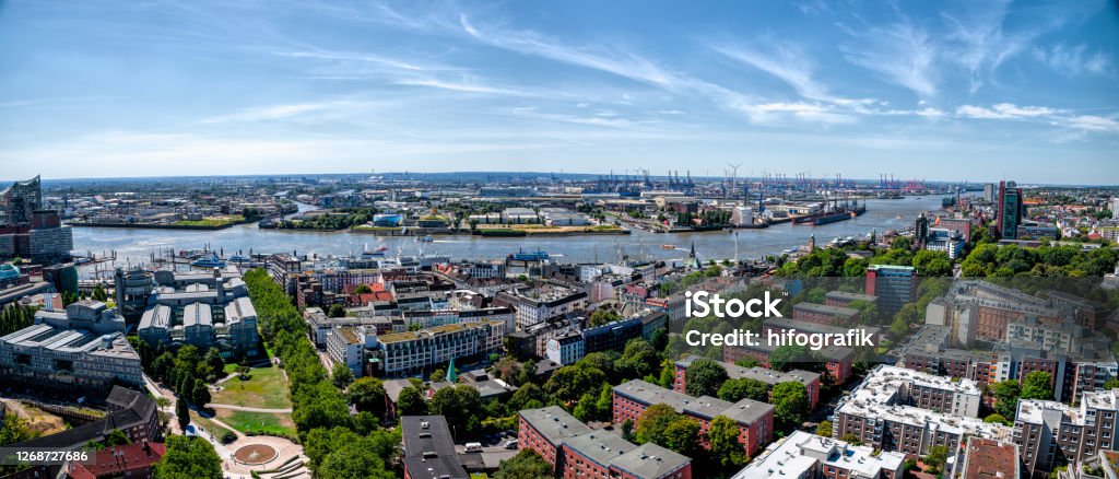 Travel View of Landungbrücken, Hamburg, Germany Architecture Stock Photo