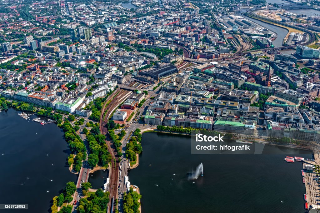 Travel View of The Inner Alster and Outer Alster, Hamburg, Germany Architecture Stock Photo