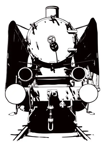 Vector illustration of Front of an old locomotive