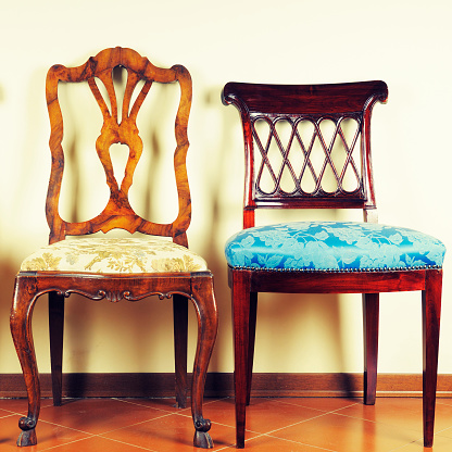 Two Vintage Chairs, Tuscany, Italy.