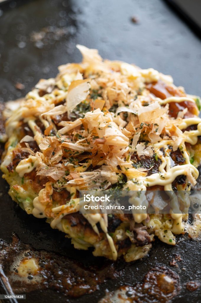Okonomiyaki, japanese teppan-yaki pancake Japan Stock Photo