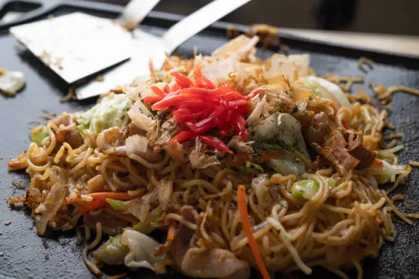 Yakisoba, japanese freid noodles with cabbage and pork