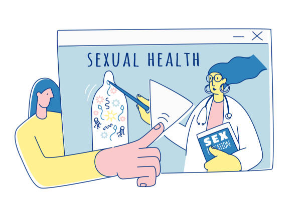 ilustraciones, imágenes clip art, dibujos animados e iconos de stock de salud sexual. programa de educación en sexualidad escolar en línea. lección de video de auto-estudio. - hiv aids condom sex