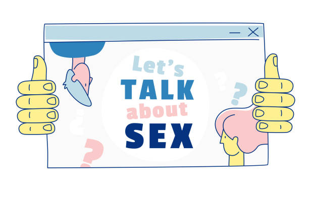 stockillustraties, clipart, cartoons en iconen met laten we het over seks hebben. online school sexuality education program. - anticonceptie