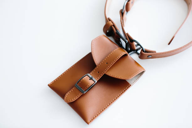 istock Brown waist bag with belt, isolated on white background 1268744980