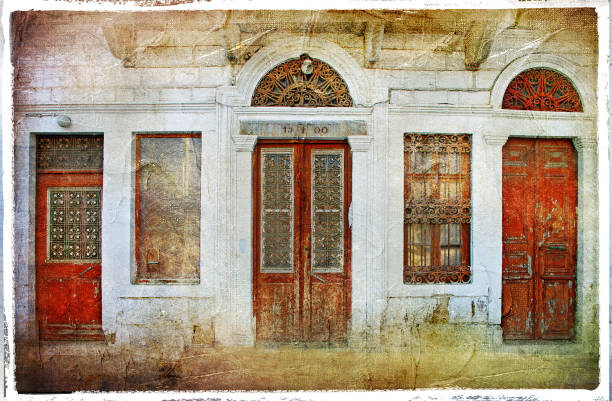 Old closed glass door