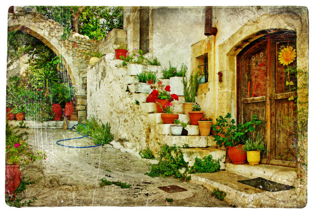 charming weatheread old doors in Greek villages. Traditional Greece architecture