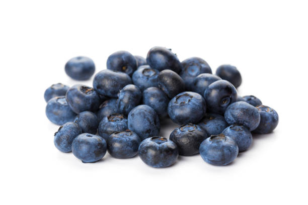 istock Set of tasty ripe blueberries on white background 1268778428