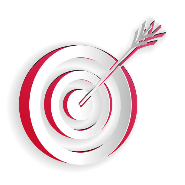 istock Paper cut Target with arrow icon isolated on white background. Dart board sign. Archery board icon. Dartboard sign. Business goal concept. Paper art style. Vector 1268788904