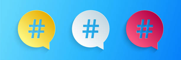 istock Paper cut Hashtag in circle icon isolated on blue background. Social media symbol, concept of number sign, social media, micro blogging pr popularity. Paper art style. Vector 1268793447