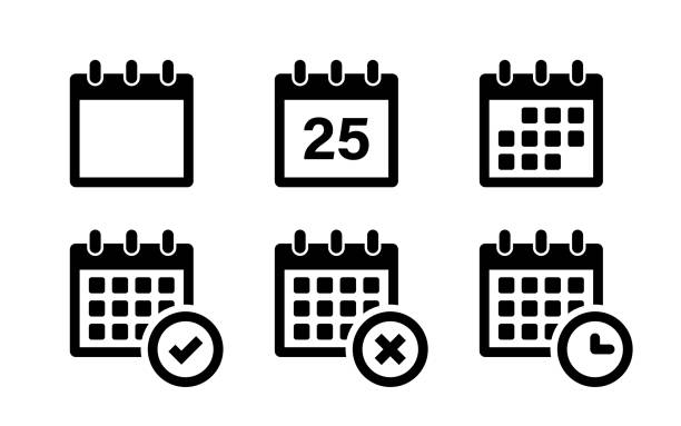 ilustraciones, imágenes clip art, dibujos animados e iconos de stock de iconos de calendario. elementos aislados vectoriales. símbolo vectorial callendar. vector de stock. - calendario