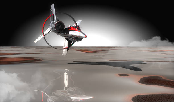 istock Spaceship Flying on a Planet's Swamps 1268802388