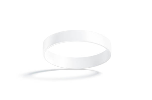 istock Blank white silicone wristband mockup, no gravity, front view 1268802817