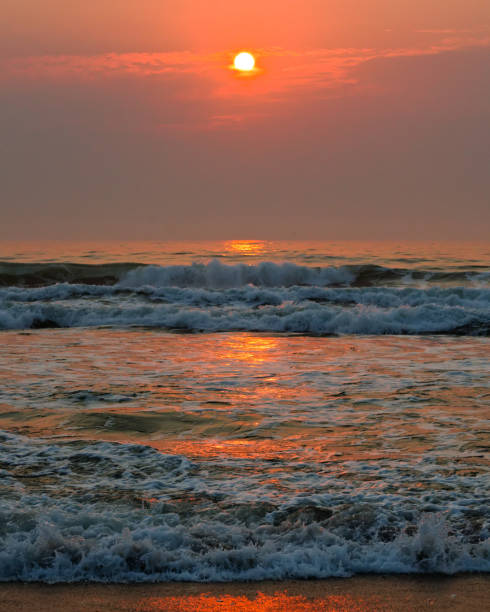 istock Beautiful pink sunset over the sea, vertical banner 1268811132