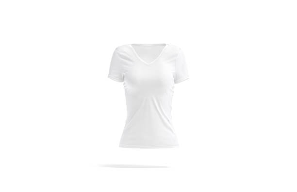 istock Blank white women v-neck t-shirt mock up, front view 1268816114