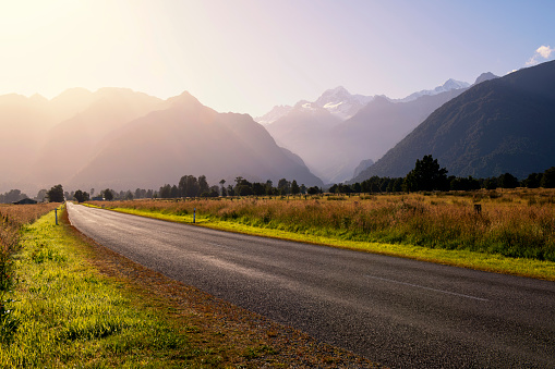 Country road near Fox Glacier in South Westland, New Zealand