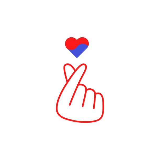 hand gesture k-pop with heart in Korean colors hand gesture k-pop with heart in Korean colors. concept teenage popular music for k-drama and kpop promotion. korean finger heart love type sign isolated on white background. element of asian culture. korean culture stock illustrations