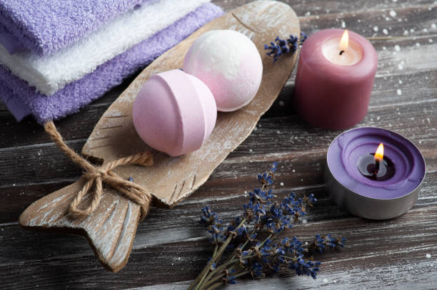 istock Vanilla aroma bath bombs in spa 1268838740