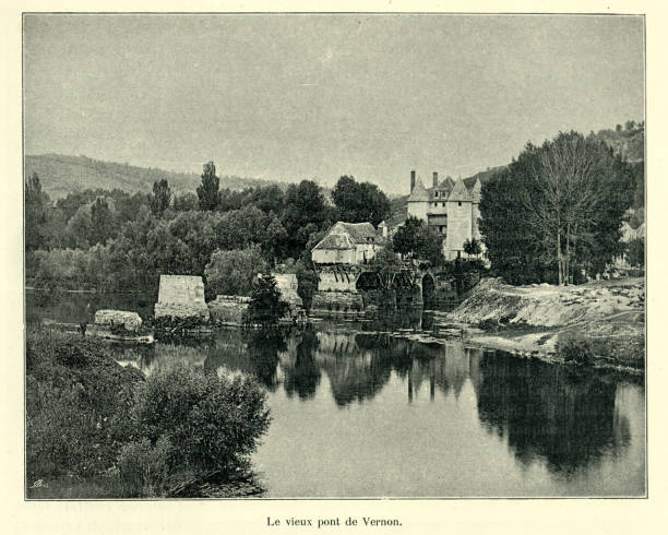 istock Ruined bridge on the Seine River, Vernon, Eure 19th Century 1268856522