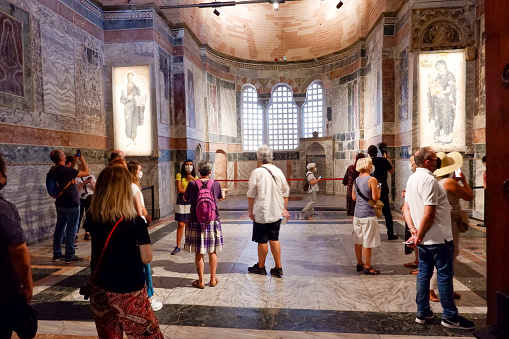 ISTANBUL, TURKEY - August 22, 2020: One of the  most valuable historical symbols of Istanbul, the Kariye Museum welcomes its last museum visitors after its decision to become a mosque.