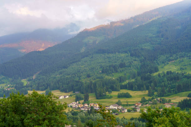 Mountain landscape at Tesero in the Fiemme valley, Dolomites, Trentino Alto Adige, Italy, at summer