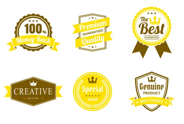Vector illustration of Set of Yellow Badges and Labels - Design Elements