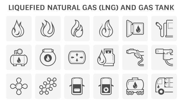 ilustrações de stock, clip art, desenhos animados e ícones de natural gas and gas tank icon. - natural gas flame fuel and power generation heat