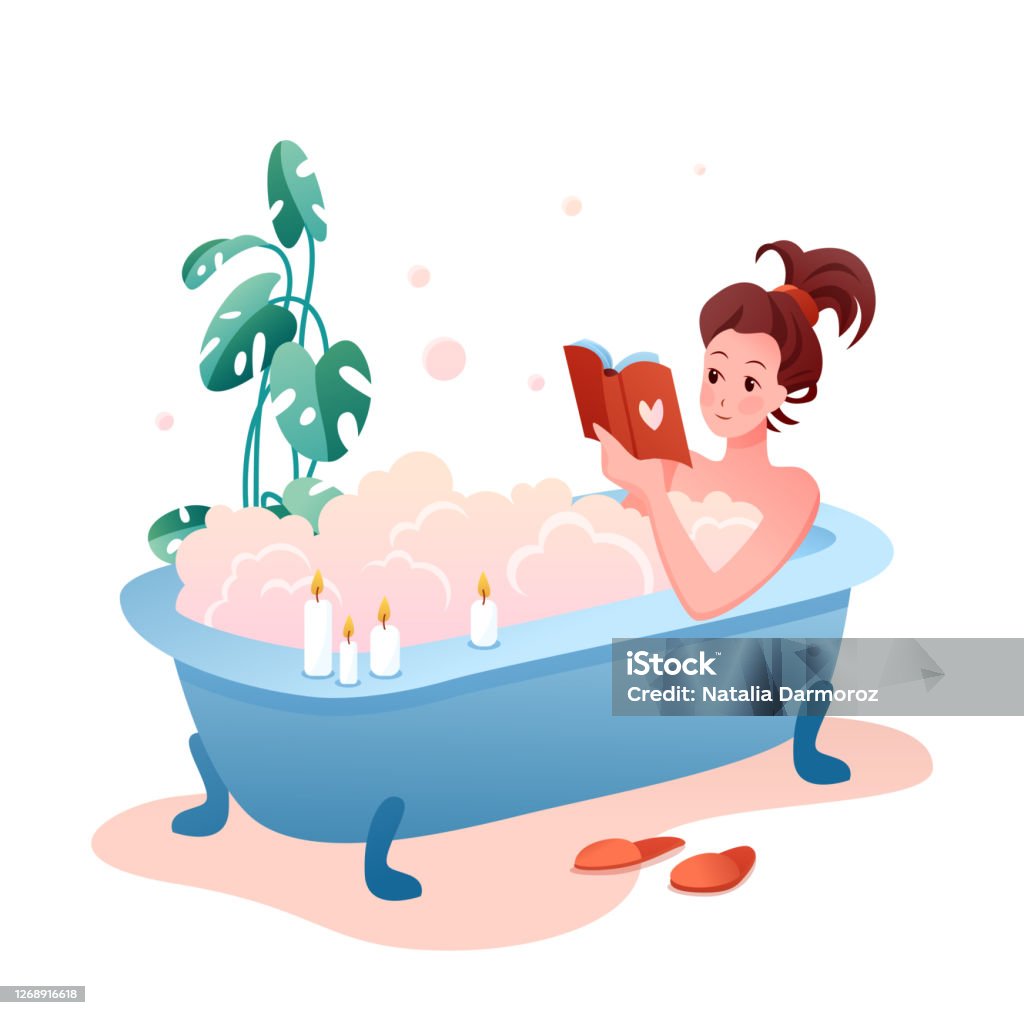 Bath Time Home Spa Flat Concept Vector Illustration Cartoon Pretty Young  Woman Character Having Relaxing Bubble Foam Bath Isolated On White Stock  Illustration - Download Image Now - iStock