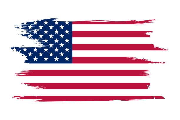 amerikanische flagge. pinsel bemalt flagge von usa. hand gezeichnete stil-illustration mit einem grunge-effekt und aquarell. amerikanische flagge mit grunge textur. vektor-illustration. - illustration and painting american culture usa north america stock-grafiken, -clipart, -cartoons und -symbole