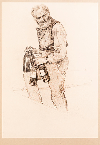 Old man carrying bottles of wine illustration
Original edition from my own archives
Source : 