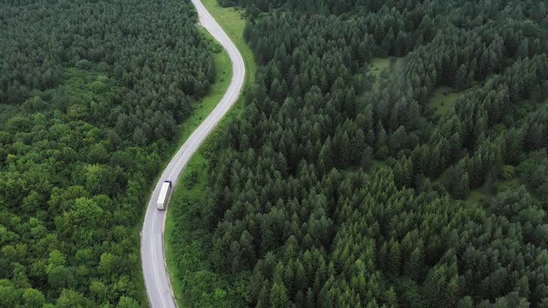 Truck drives on the road