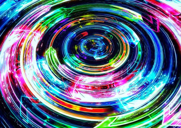 3D illustration with colorful swirling light arrows
