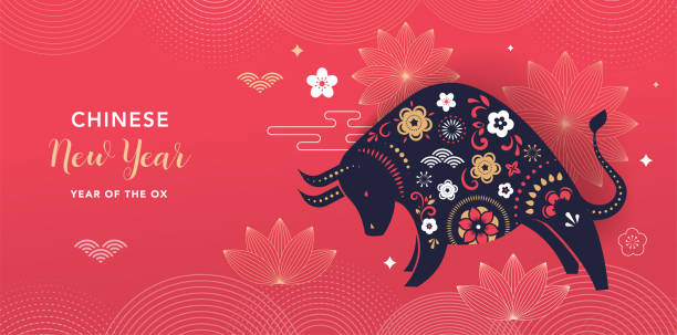 chiński nowy rok 2021 rok wół - chiński symbol zodiaku - east asia illustrations stock illustrations