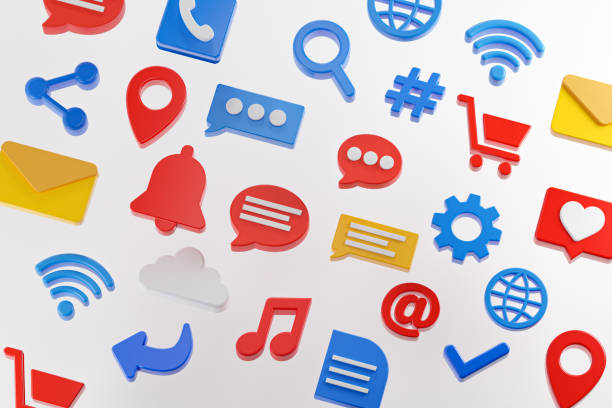 istock Social Media Icons Background Set 3D Rendering 1268938682