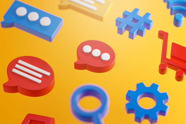 istock Social Media Conversation Message Icons Orange Background 3D Rendering 1268938688