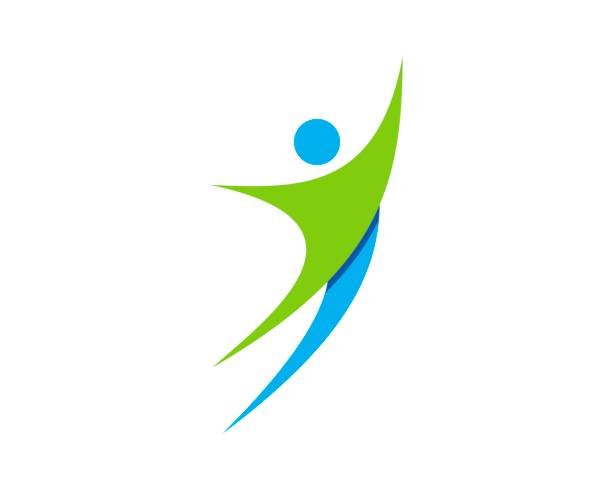 Green and blue healthy people jump Green and blue healthy people jump aspire logo stock illustrations