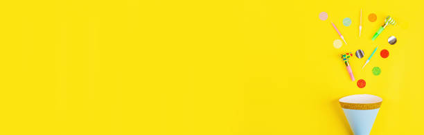 istock Birthday background, top view. Flat lay style. Mockup, template with copy space. Horizontal long banner for web design 1268949336