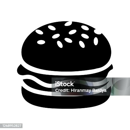 istock Fast food, black burger icon is isolated on white background 1268952827