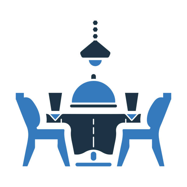ilustraciones, imágenes clip art, dibujos animados e iconos de stock de icono de la mesa de comedor está sobre fondo blanco aislado - food dining cooking multi colored