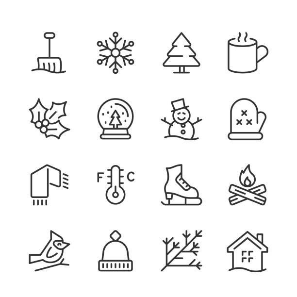winter season icons — monoline serie - winterdienst stock-grafiken, -clipart, -cartoons und -symbole